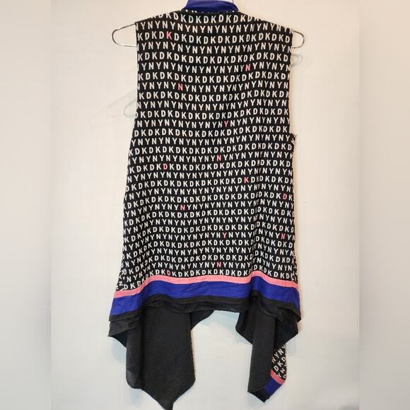 DKNY Black White Logo Vest Loose Fit Long Vest Women's Size M / L - Picture 5 of 8